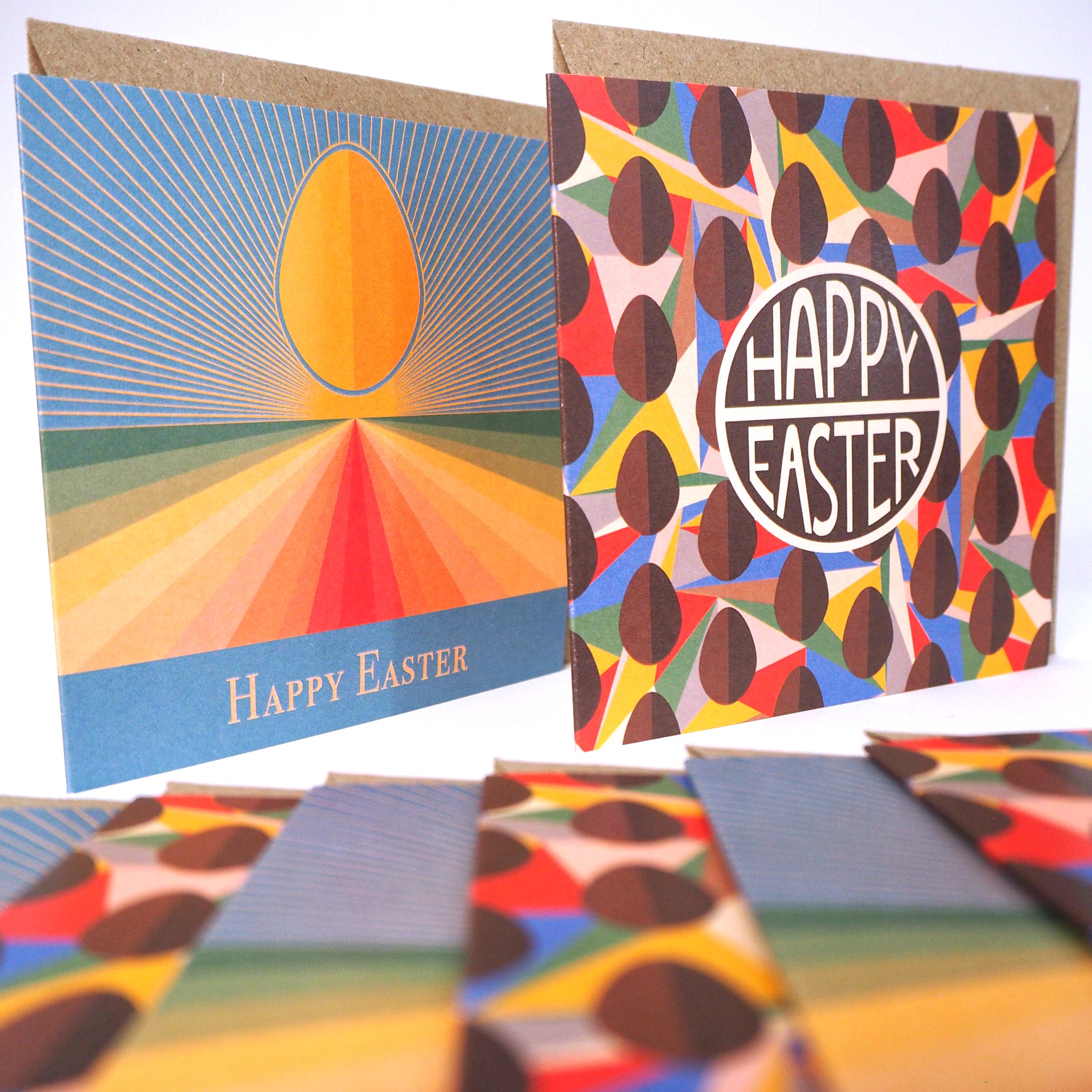 Bright Stem Happy Easter Cards and Envelopes printed in the UK on recycled card. 8 pack