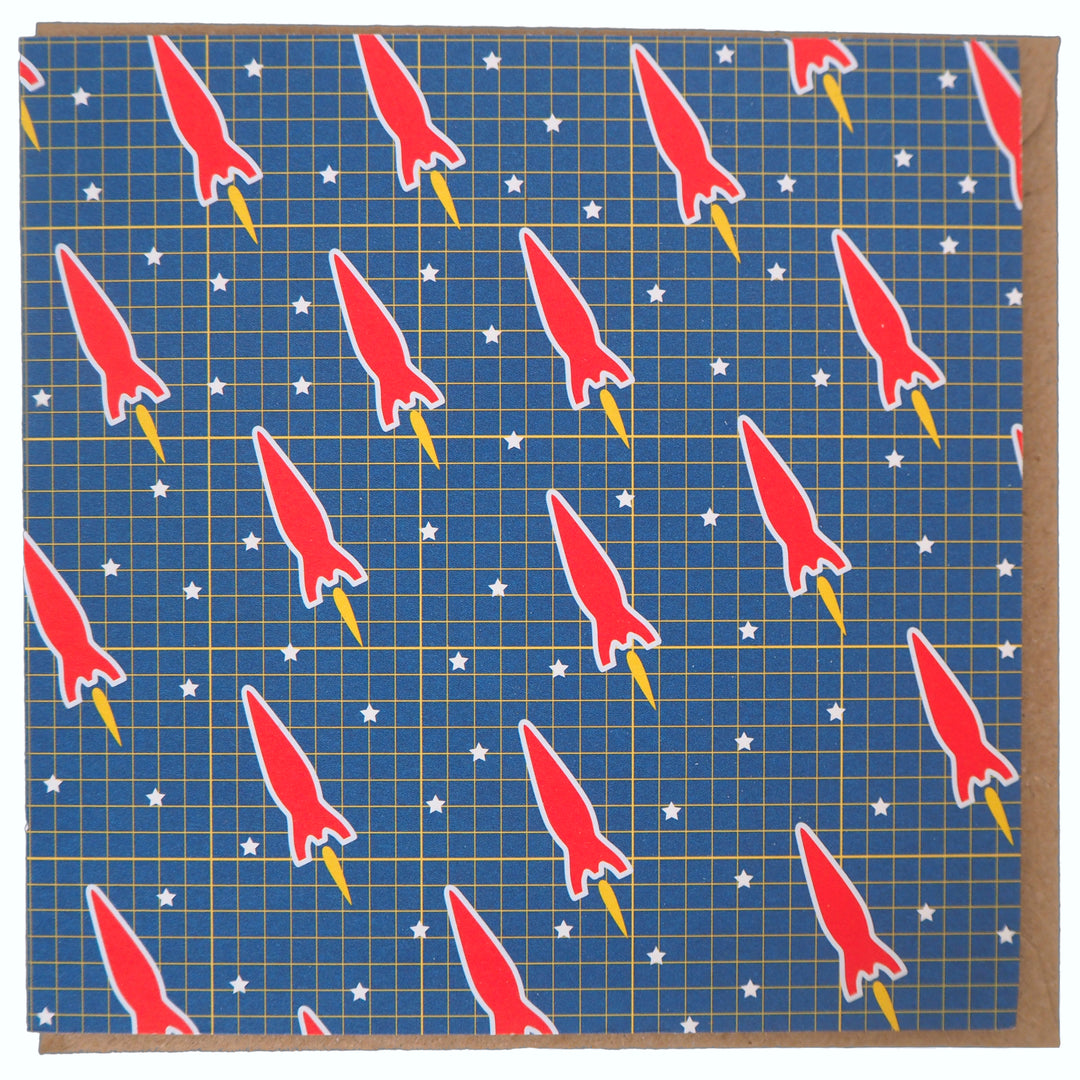 bright stem KIDS BIRTHDAY CARD AND ENVELOPE 'ROBOT' SUITABLE FOR BOYS AND GIRLS SCI-FI space rocket DESIGN 100% RECYCLABLE