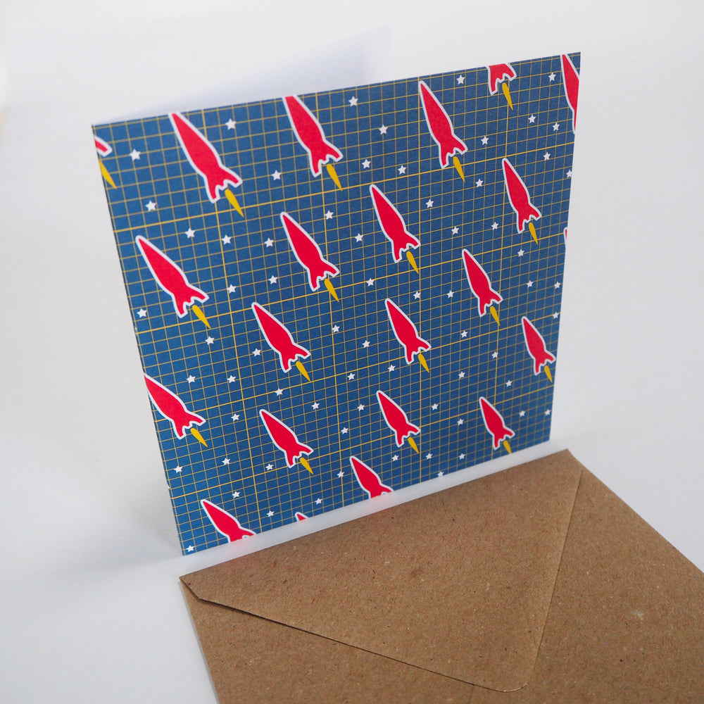 bright stem KIDS BIRTHDAY CARD AND ENVELOPE 'ROBOT' SUITABLE FOR BOYS AND GIRLS SCI-FI space rocket DESIGN 100% RECYCLABLE