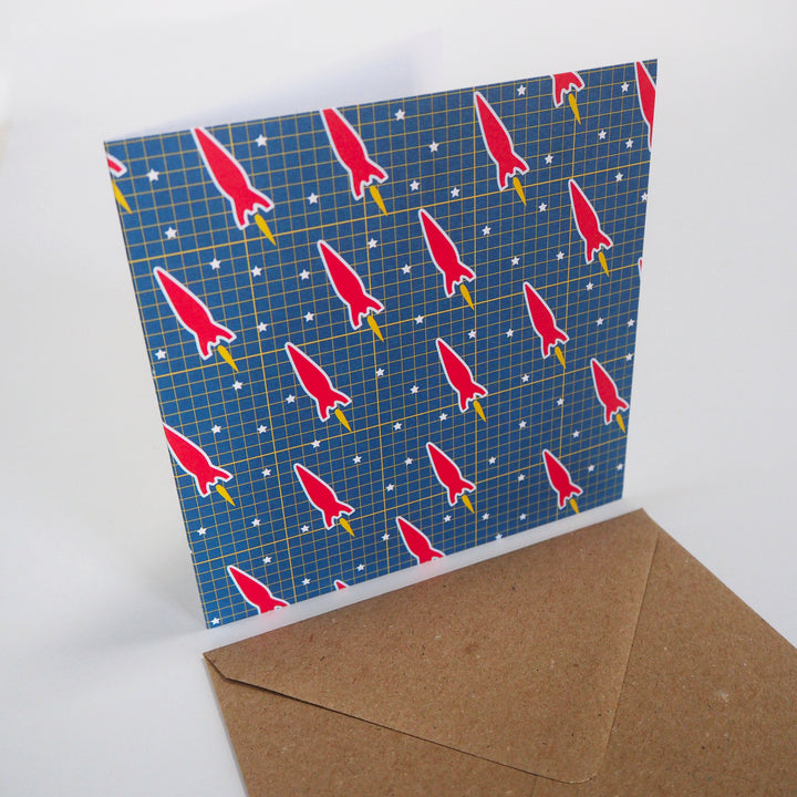 bright stem KIDS BIRTHDAY CARD AND ENVELOPE 'ROBOT' SUITABLE FOR BOYS AND GIRLS SCI-FI space rocket DESIGN 100% RECYCLABLE