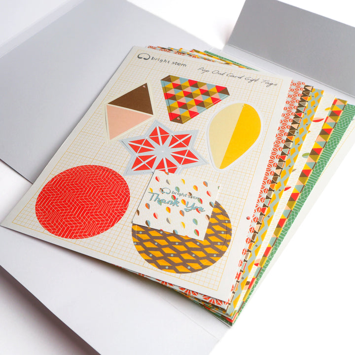 Bright Stem Recyclable Gift Wrapping Paper Folded (6) Sheets and Tags Geometric Patterns Mixed Pack - folded wrapping paper vintage style designs patterns