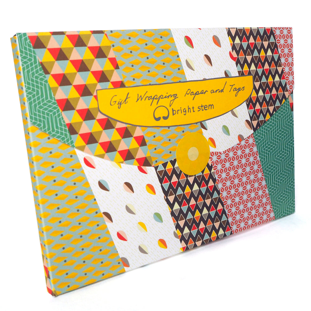 Bright Stem Recyclable Gift Wrapping Paper Folded (6) Sheets and Tags Geometric Patterns Mixed Pack - bright stem packaging folder display