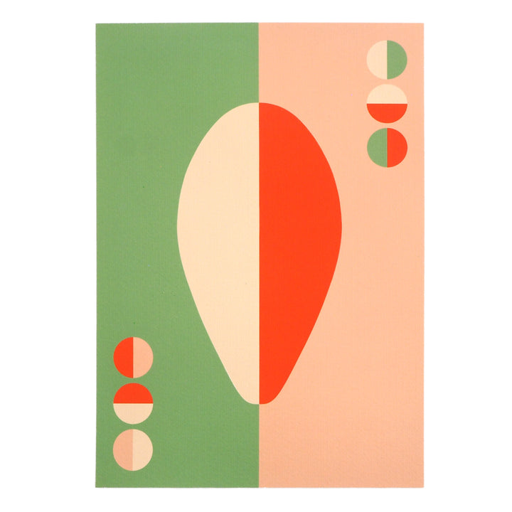 Art print - geometric design with shapes on a green and pink background