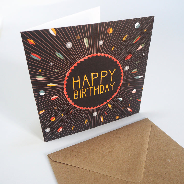 bright stem Happy Birthday Card and Envelope Vintage Style Design inspired by art deco and bauhaus design Suitable for boys, girls, men and women
