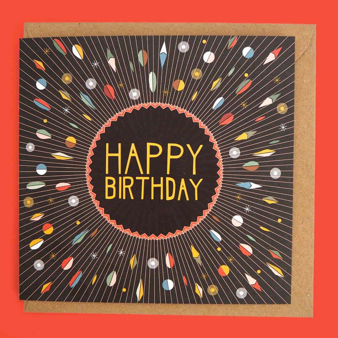 bright stem Happy Birthday Card and Envelope Vintage Style Design inspired by art deco and bauhaus design Suitable for boys, girls, men and unisex