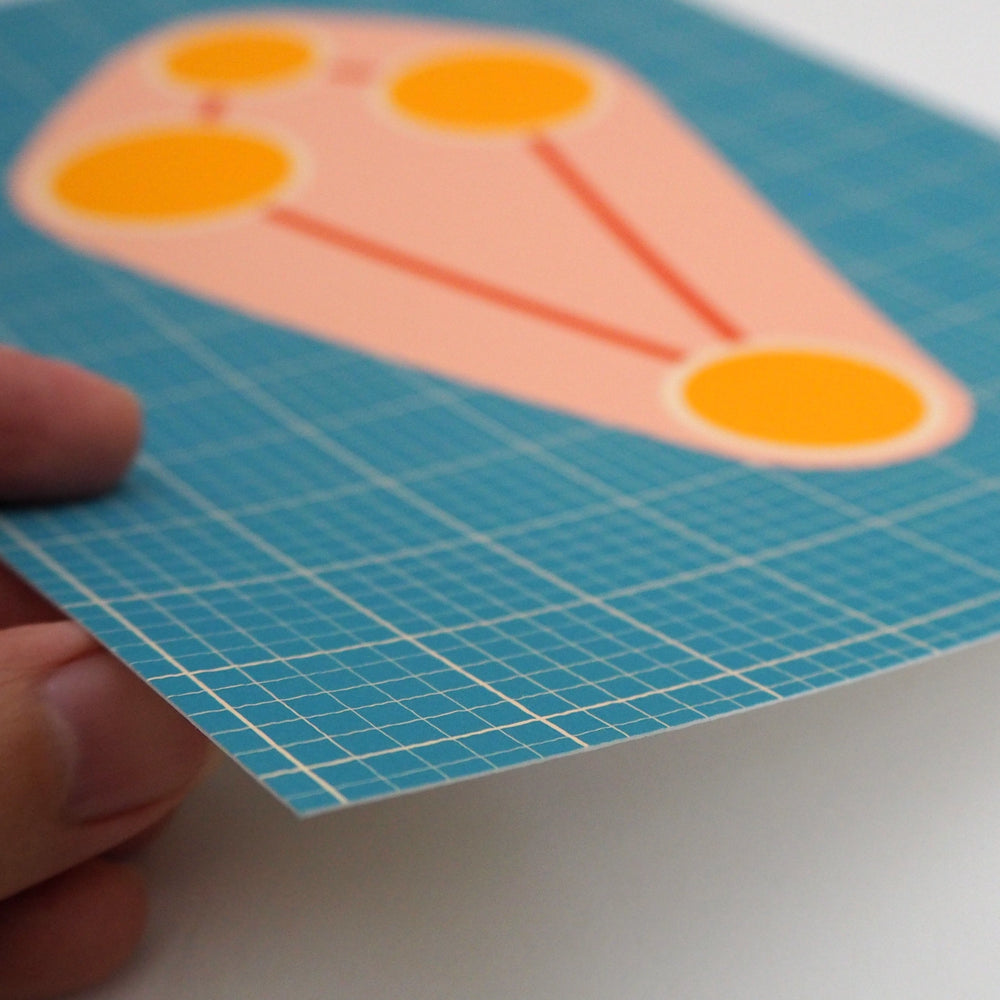 Contemporary Art Print of Colourful geometric shapes on a thick watercolour card  held by Artist