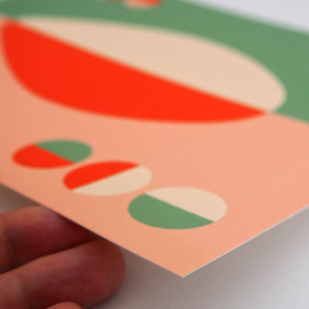 Contemporary Art Print of Colourful geometric shapes on a thick watercolour card  held by Artist