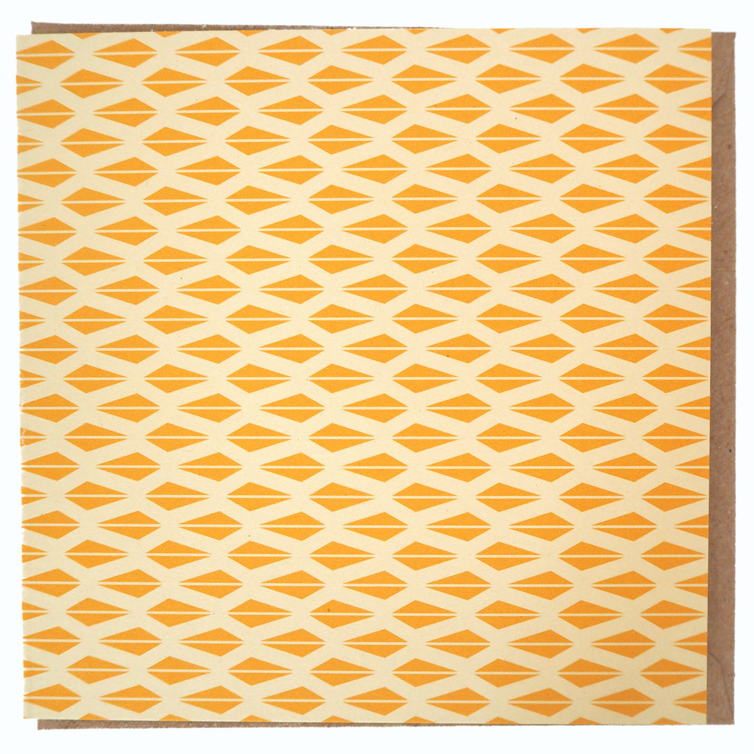 bright stem blank greeting card notecard with brown craft envelope featuring yellow triangle pattern made in the uk