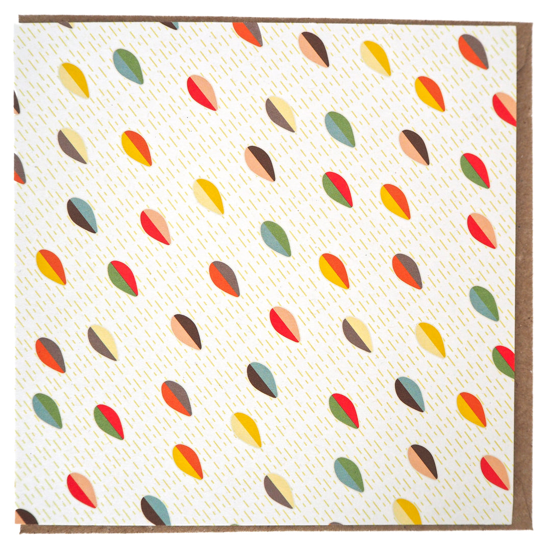 bright stem blank greeting card / notecard with brown craft envelope abstract multicoloured pattern made in the UK from recycled card