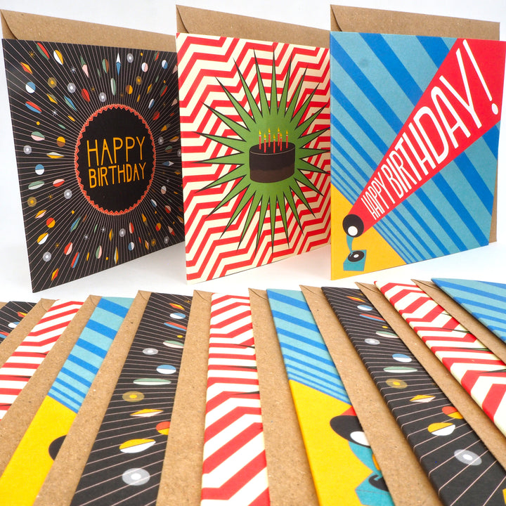 Birthday Cards and Envelopes (12) Multipack Vintage Style Designs for Men and Women Eco Friendly Recyclable