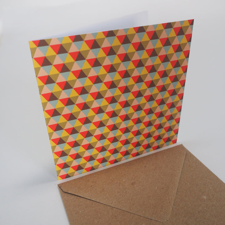 bright stem blank greeting card/notecards with multicoloured triangle pattern