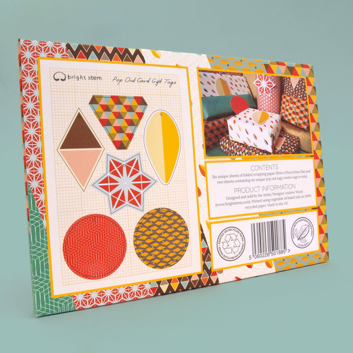 back of packaging for bright stem Recyclable geometric wrapping paper plastic free packaging cardboard folder design recycled packaging