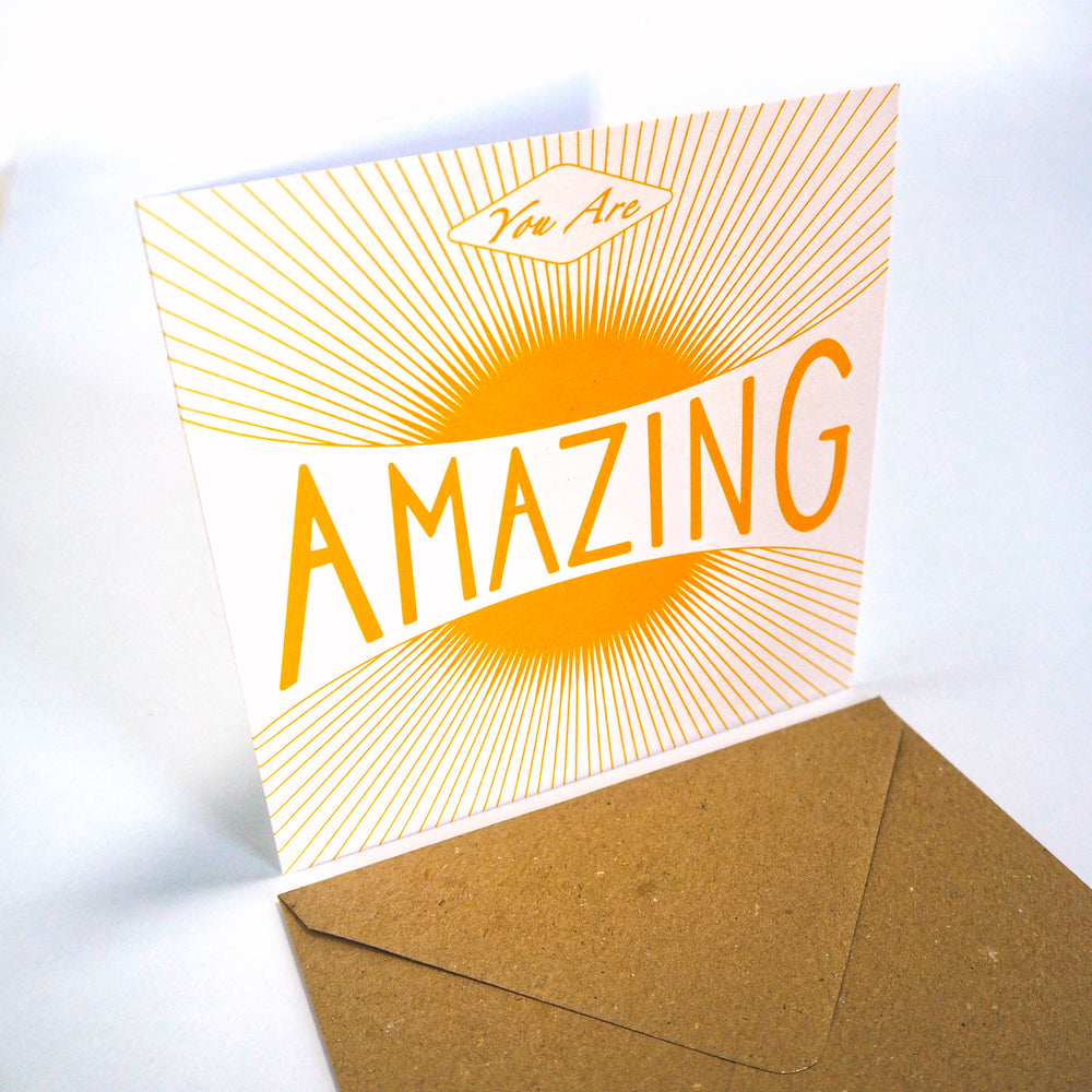 bright stem Thank You Greeting Card and Envelope 'You Are Amazing' made in the uk and brown craft envelope