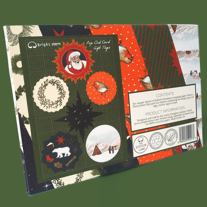 Plastic Free Packaging for Bright Stem Recyclable Illustrated Christmas Wrapping Paper Back of Folder