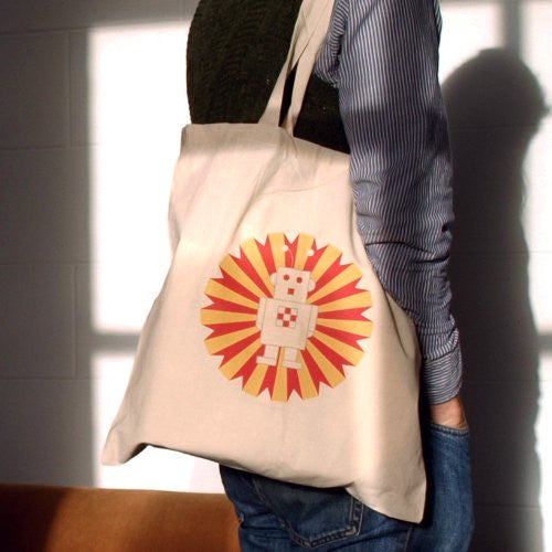Bright Stem Tote Bag, Robot Design, Eco-friendly Re-Usable - bright stem