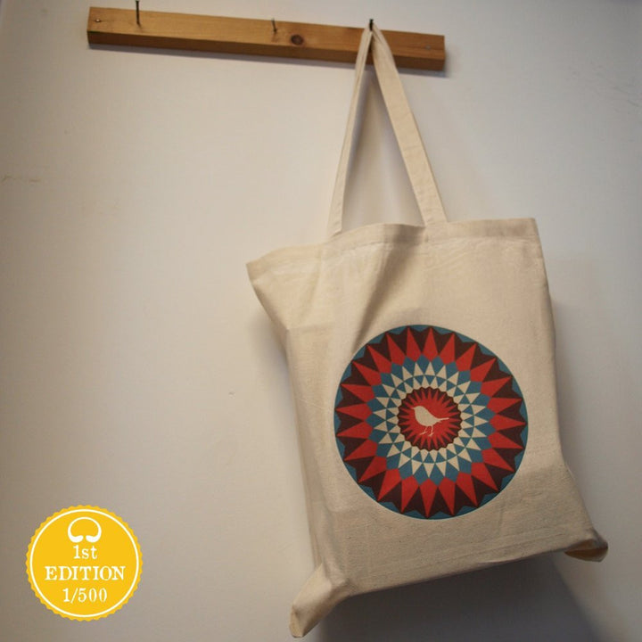 Bright Stem Cotton Tote Bag with Robin Design, Eco-friendly, Re-Usable - bright stem