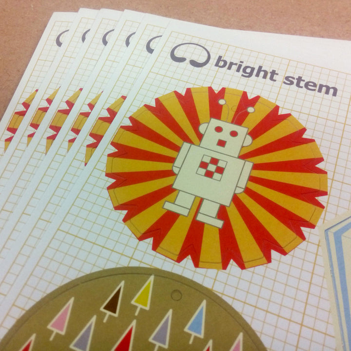 Christmas Decorations - Pop Out Baubles on A4 Sheets - bright stem
