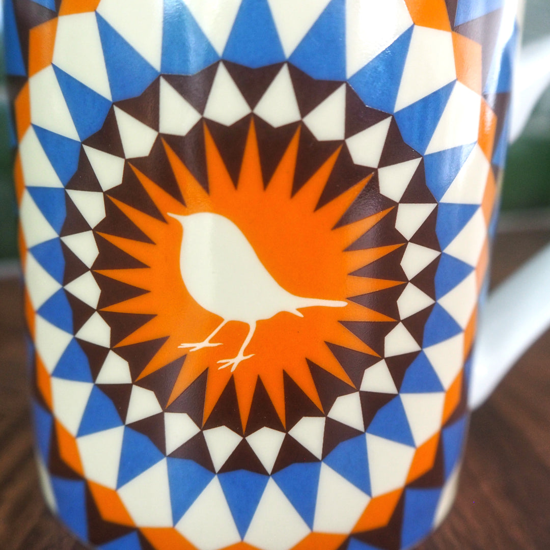 Bright Stem Porcelain Mug Coffee/Tea, High Quality, Robin Design  close up