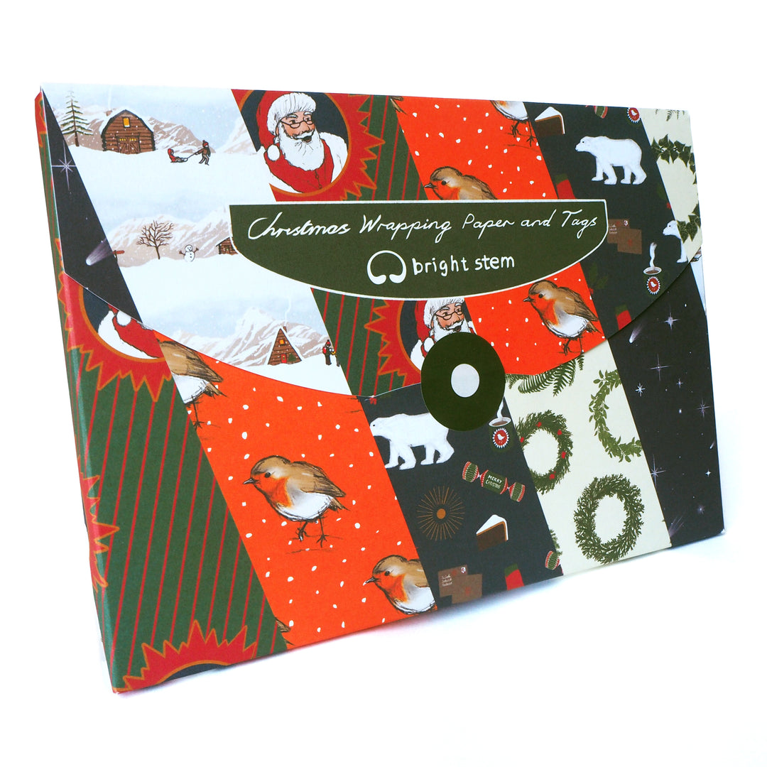 Bright Stem Recyclable Illustrated Christmas Wrapping Paper plastic free packaging recyclable folder