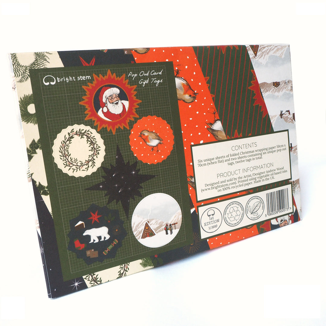 Plastic Free Packaging for Bright Stem Recyclable Illustrated Christmas Wrapping Paper Back of Folder