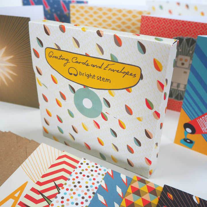 Bright Stem Recyclable Greeting Cards mixed pack, vintage/retro style designs  recycled